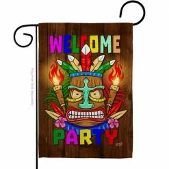 Angeleno Heritage MADE AND DESIGNED LOS ANGELES CALIFORNIA 13 in. x 18.5 in. Welcome Tiki Party Celebration Double-Sided Garden Flag Celebration Decorative Vertical Flags