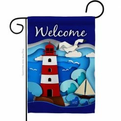 Angeleno Heritage MADE AND DESIGNED LOS ANGELES CALIFORNIA 13 in. x 18.5 in. Welcome Red Lighthouse Coastal Double-Sided Garden Flag Coastal Decorative Vertical Flags