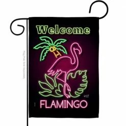 Angeleno Heritage MADE AND DESIGNED LOS ANGELES CALIFORNIA 13 in. x 18.5 in. Welcome Neon Flamingo Coastal Double-Sided Garden Flag Coastal Decorative Vertical Flags