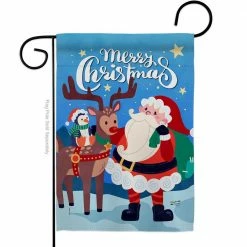 Angeleno Heritage MADE AND DESIGNED LOS ANGELES CALIFORNIA 13 in. x 18.5 in. Santa with Friends Winter Double-Sided Garden Flag Winter Decorative Vertical Flags