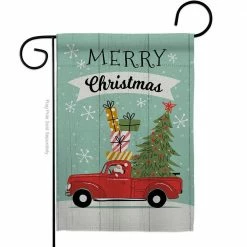 Angeleno Heritage MADE AND DESIGNED LOS ANGELES CALIFORNIA 13 in. x 18.5 in. Santa Red Truck Winter Double-Sided Garden Flag Winter Decorative Vertical Flags