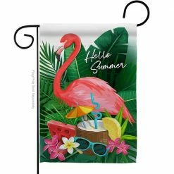 Angeleno Heritage MADE AND DESIGNED LOS ANGELES CALIFORNIA 13 in. x 18.5 in. Flamingo Summer Coastal Double-Sided Garden Flag Coastal Decorative Vertical Flags