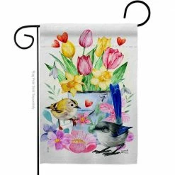 Angeleno Heritage MADE AND DESIGNED LOS ANGELES CALIFORNIA 13 in. x 18.5 in. Spring Birdie Garden Flag Double-Sided Readable Both Sides Garden Friends Birds Decorative