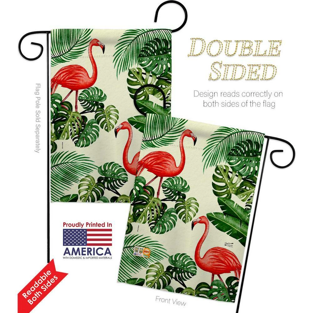 Angeleno Heritage MADE AND DESIGNED LOS ANGELES CALIFORNIA 13 in. x 18.5 in. Paradise Flamingos Double-Sided Garden Flag Readable Both Sides Garden Friends Birds Decorative - Image 2