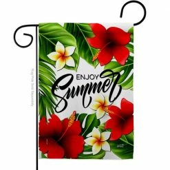 Angeleno Heritage MADE AND DESIGNED LOS ANGELES CALIFORNIA 13 in. x 18.5 in. Summer Hibiscus Fun The Sun Garden Flag Double-Sided Decorative Vertical Flags