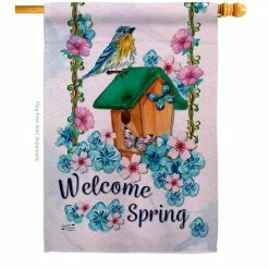 Angeleno Heritage MADE AND DESIGNED LOS ANGELES CALIFORNIA 28 in. x 40 in. Welcome Spring Bird Garden Friends House Flag Double-Sided Decorative Vertical Flags