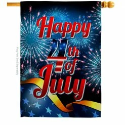 Angeleno Heritage MADE AND DESIGNED LOS ANGELES CALIFORNIA 28 in. x 40 in. Happy 4th of July Patriotic House Flag Double-Sided Decorative Vertical Flags