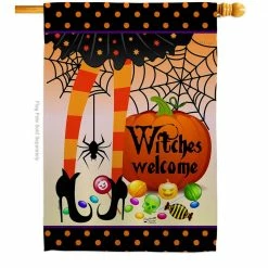 Angeleno Heritage MADE AND DESIGNED LOS ANGELES CALIFORNIA 28 in. x 40 in. Witches Welcome Fall House Flag Double-Sided Decorative Vertical Flags