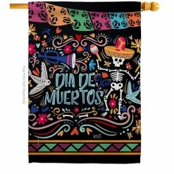 Angeleno Heritage MADE AND DESIGNED LOS ANGELES CALIFORNIA 28 in. x 40 in. Colorful Dia de Muertos Fall House Flag Double-Sided Decorative Vertical Flags