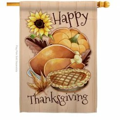 Angeleno Heritage MADE AND DESIGNED LOS ANGELES CALIFORNIA 28 in. x 40 in. Happy Thanksgiving Feast Fall House Flag Double-Sided Decorative Vertical Flags