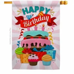 Angeleno Heritage MADE AND DESIGNED LOS ANGELES CALIFORNIA 28 in. x 40 in. Happy Birthday Cake Celebration House Flag Double-Sided Decorative Vertical Flags