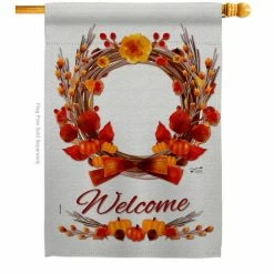 Angeleno Heritage MADE AND DESIGNED LOS ANGELES CALIFORNIA 28 in. x 40 in. Harvest Wreath Fall House Flag Double-Sided Decorative Vertical Flags
