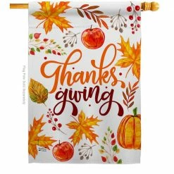 Angeleno Heritage MADE AND DESIGNED LOS ANGELES CALIFORNIA 28 in. x 40 in. Thanksgiving Leaves Fall House Flag Double-Sided Decorative Vertical Flags