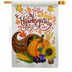Angeleno Heritage MADE AND DESIGNED LOS ANGELES CALIFORNIA 28 in. x 40 in. Thanksgiving Cornucopia Fall House Flag Double-Sided Decorative Vertical Flags
