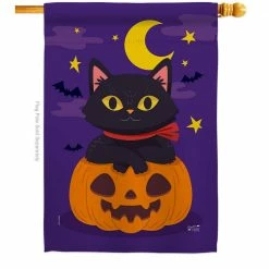 Angeleno Heritage MADE AND DESIGNED LOS ANGELES CALIFORNIA 28 in. x 40 in. Halloween Kitty Fall House Flag Double-Sided Decorative Vertical Flags
