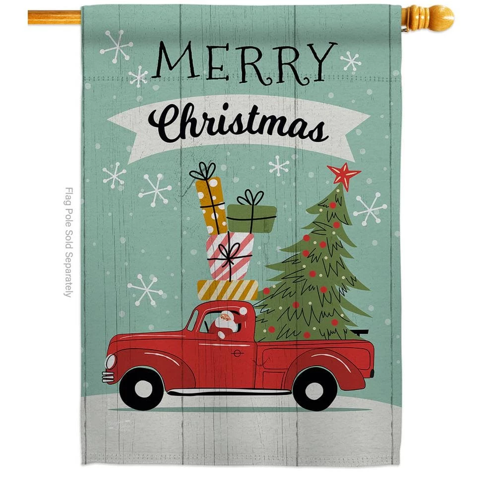 Angeleno Heritage MADE AND DESIGNED LOS ANGELES CALIFORNIA 28 in. x 40 in. Santa Red Truck Winter House Flag Double-Sided Decorative Vertical Flags