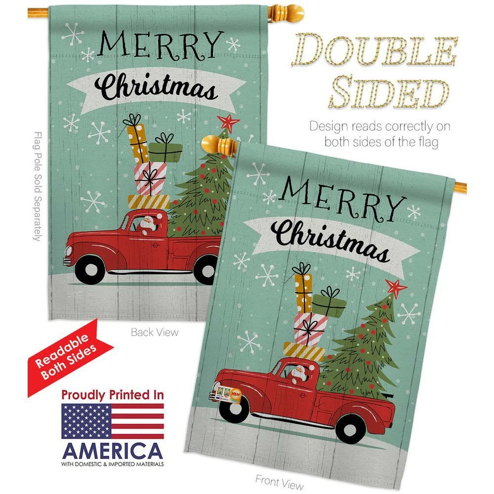 Angeleno Heritage MADE AND DESIGNED LOS ANGELES CALIFORNIA 28 in. x 40 in. Santa Red Truck Winter House Flag Double-Sided Decorative Vertical Flags - Image 2
