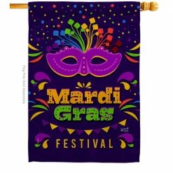 Angeleno Heritage MADE AND DESIGNED LOS ANGELES CALIFORNIA 28 in. x 40 in. Mardi Gras Festival Spring House Flag Double-Sided Decorative Vertical Flags