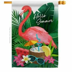 Angeleno Heritage MADE AND DESIGNED LOS ANGELES CALIFORNIA 28 in. x 40 in. Flamingo Summer Coastal House Flag Double-Sided Decorative Vertical Flags