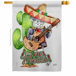 Angeleno Heritage MADE AND DESIGNED LOS ANGELES CALIFORNIA 28 in. x 40 in. Que Viva Mexico Summer House Flag Double-Sided Decorative Vertical Flags