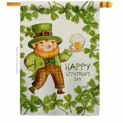 Angeleno Heritage MADE AND DESIGNED LOS ANGELES CALIFORNIA 28 in. x 40 in. Happy Leprechaun Spring House Flag Double-Sided Decorative Vertical Flags