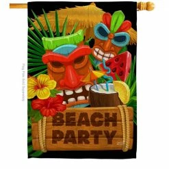 Angeleno Heritage MADE AND DESIGNED LOS ANGELES CALIFORNIA 28 in. x 40 in. Tiki Beach Party Coastal House Flag Double-Sided Decorative Vertical Flags