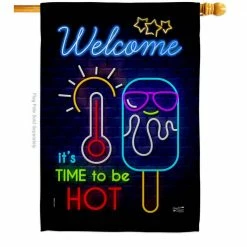 Angeleno Heritage MADE AND DESIGNED LOS ANGELES CALIFORNIA 28 in. x 40 in. Neon Summer Time House Flag Double-Sided Decorative Vertical Flags