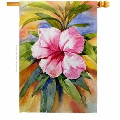 Angeleno Heritage MADE AND DESIGNED LOS ANGELES CALIFORNIA 28 in. x 40 in. Hibiscus Coastal House Flag Double-Sided Decorative Vertical Flags