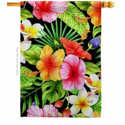 Angeleno Heritage MADE AND DESIGNED LOS ANGELES CALIFORNIA 28 in. x 40 in. Hibiscus Bush Coastal House Flag Double-Sided Decorative Vertical Flags