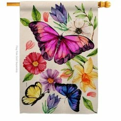 Angeleno Heritage MADE AND DESIGNED LOS ANGELES CALIFORNIA 28 in. x 40 in. Watercolor Butterflies Garden Friends House Flag Double-Sided Decorative Vertical Flags