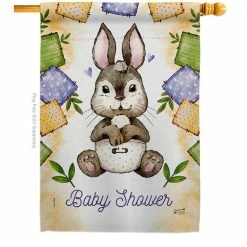 Angeleno Heritage MADE AND DESIGNED LOS ANGELES CALIFORNIA 28 in. x 40 in. Bunny Baby Shower Celebration House Flag Double-Sided Decorative Vertical Flags