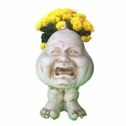 HOMESTYLES 12 in. Antique White Crybaby Muggly Planter Statue Hold 4 in. Pot