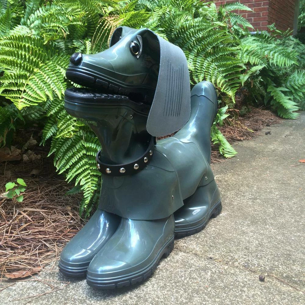 HOMESTYLES 20 in. Sophie the Boot Buddies Dog Sculpture and Planter Home and Garden Loyal Companion Statue Olive Gloss - Image 4