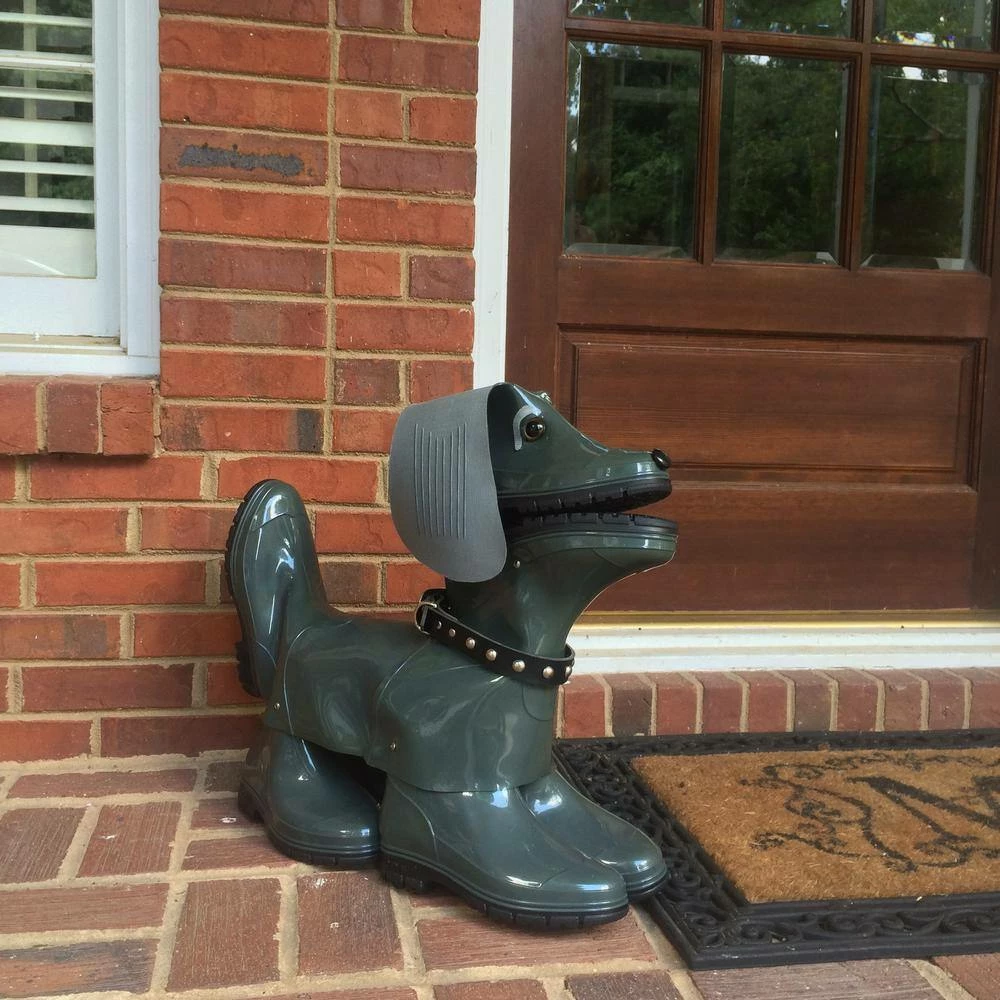 HOMESTYLES 20 in. Sophie the Boot Buddies Dog Sculpture and Planter Home and Garden Loyal Companion Statue Olive Gloss - Image 5