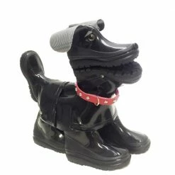 HOMESTYLES 15 in. Abby the Boot Buddies Dog Sculpture and Planter Home and Garden Loyal Companion Black Gloss Statue