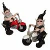HOMESTYLES 12 in. H Biker Dude and Babe the Biker Gnomes in Leather Motorcycle Gear Riding Red and White Bikes