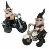 HOMESTYLES 12 in. H Biker Dude and Babe the Biker Gnomes in Leather Motorcycle Gear Riding Black and White Bikes
