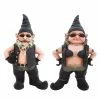 HOMESTYLES 14.5 in. H Biker Dude and Babe Biker Gnomes in Leather Motorcycle Riding Gear Home and Garden Gnome Statue