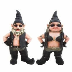 HOMESTYLES 14.5 in. H Biker Dude and Babe Biker Gnomes in Leather Motorcycle Riding Gear Home and Garden Gnome Statue