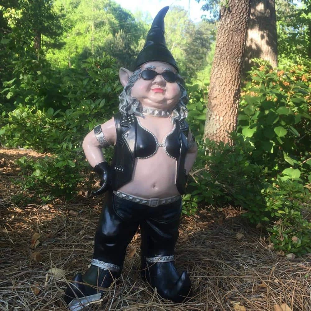 HOMESTYLES 20 in. H Biker Dude and Babe Biker Gnomes in Leather Motorcycle Riding Gear Home and Garden Gnome Statue - Image 6