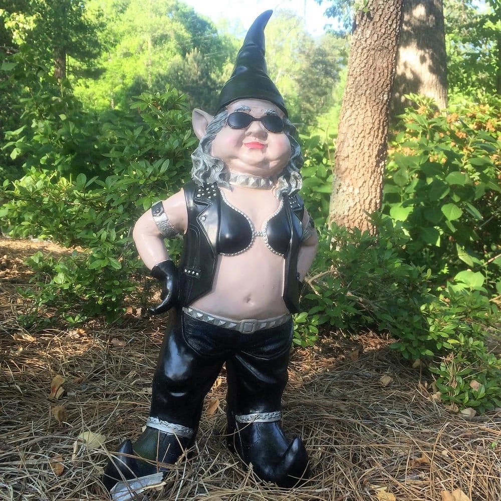 HOMESTYLES 20 in. H Biker Dude and Babe Biker Gnomes in Leather Motorcycle Riding Gear Home and Garden Gnome Statue - Image 4