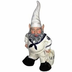 HOMESTYLES 14 in. H Navy Sailor Gnome in White Uniform with Duffel Bag Home and Garden Gnome Statue