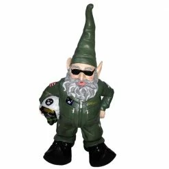 HOMESTYLES 15 in. H Top Gun Air Force Gnome Pilot Military Soldier in Green Flight Suit Home and Garden Gnome Statue