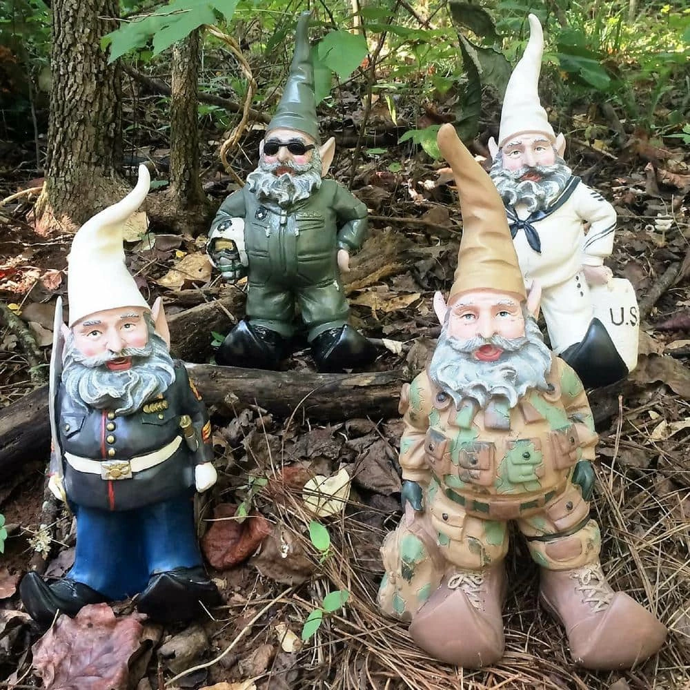 HOMESTYLES 14 in. H Ooh Rah Marine Gnome Military Soldier Dress Blues with Sword Home and Garden Gnome Statue - Image 5