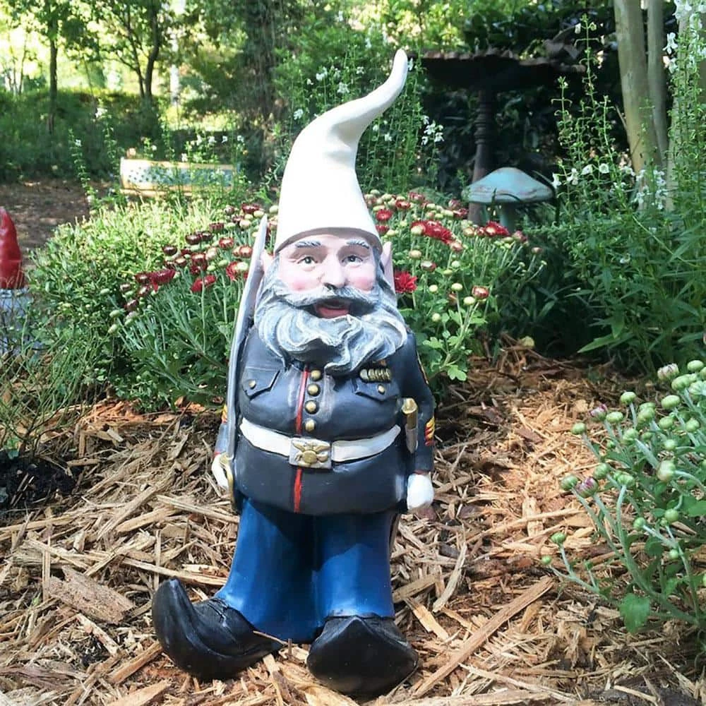 HOMESTYLES 14 in. H Ooh Rah Marine Gnome Military Soldier Dress Blues with Sword Home and Garden Gnome Statue - Image 6