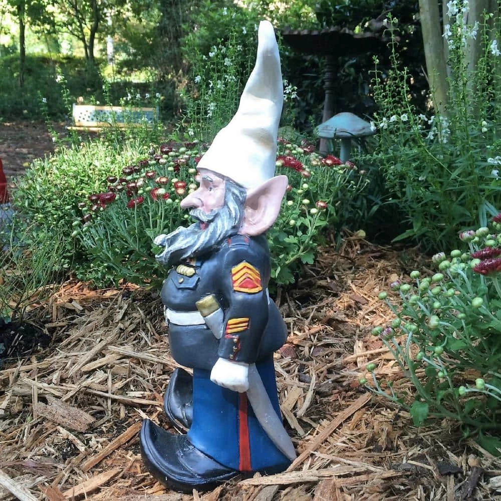 HOMESTYLES 14 in. H Ooh Rah Marine Gnome Military Soldier Dress Blues with Sword Home and Garden Gnome Statue - Image 3