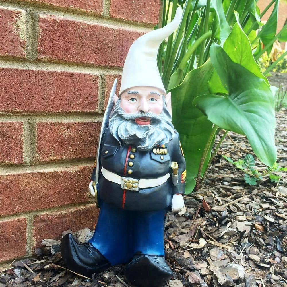 HOMESTYLES 14 in. H Ooh Rah Marine Gnome Military Soldier Dress Blues with Sword Home and Garden Gnome Statue - Image 4