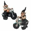 HOMESTYLES 12 in. H Biker Dude and Babe Gnomes in Leather Motorcycle Gear Riding Black and Teal Hogs Home and Garden Statue
