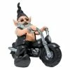 HOMESTYLES 12 in. H "Biker Dude" the Biker Gnome in Leather Motorcycle Gear Riding His Black Bike Home and Garden Gnome Statue