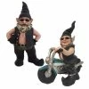 HOMESTYLES 14.5 in. Biker Dude and Babe on Teal Bike in Leather Motorcycle Attire Garden Statue